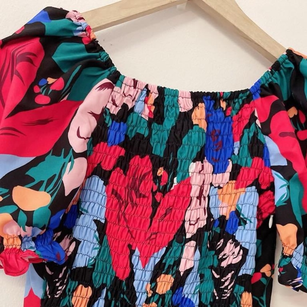 Colorful Floral Smocked Top